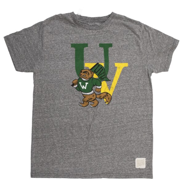 Retro Brand vintage cartoon style Willy with a green flag and vintage UV logomark behind him.